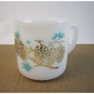 Vintage Federal Milk Glass Gold Pine Cones Coffee Mug - Heat Proof
